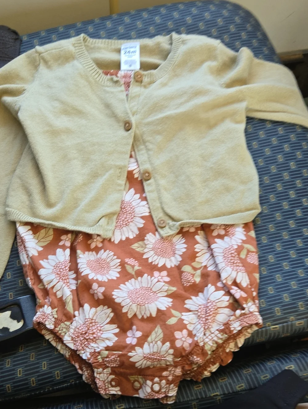 Carter's Pink Floral Romper with Cream Cardigan